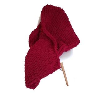 ✨ NEW Handmade Burgundy Chunky Knit Blanket 🎄✨